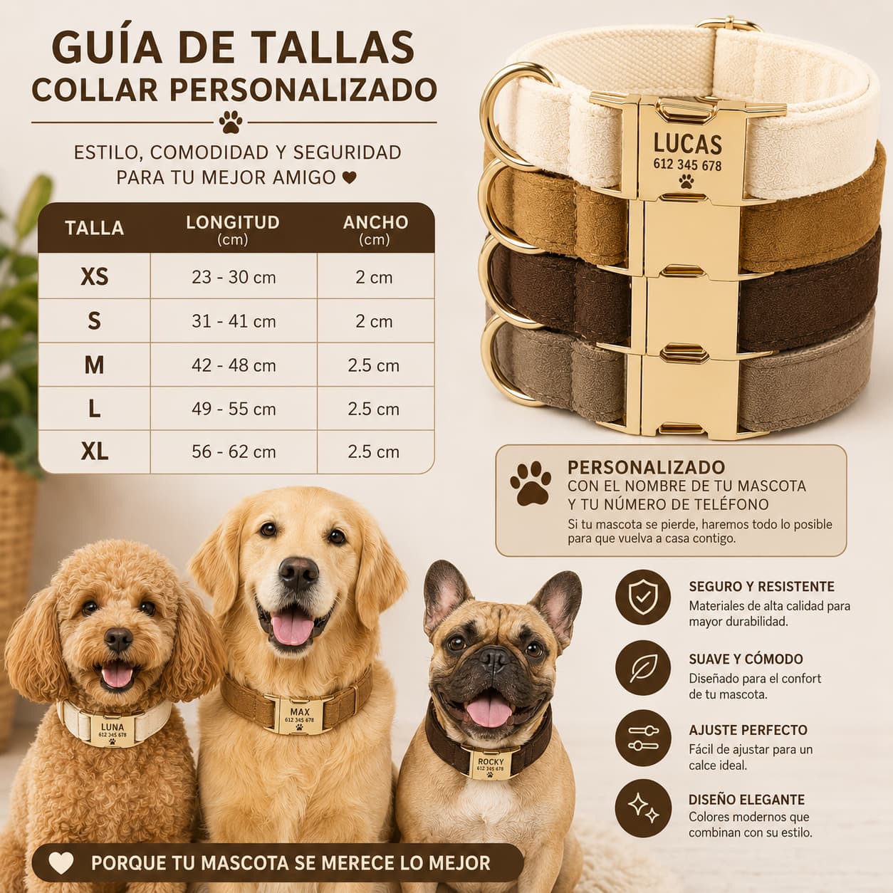 Collar Personalizado para Perro con Chapa Grabada