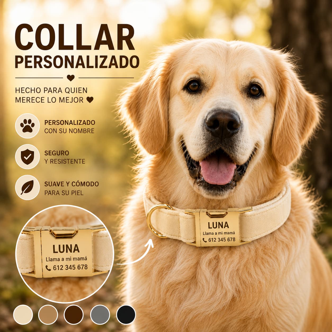 Collar Personalizado para Perro con Chapa Grabada